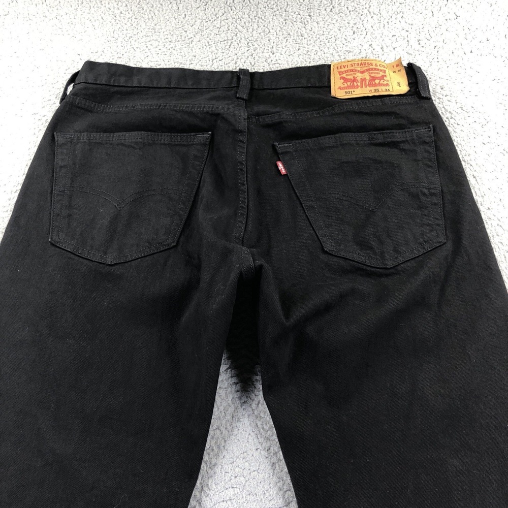 Levis Jean Men 35x34‎ Black 501 Straight Button Fly Classic Dark Denim Classic